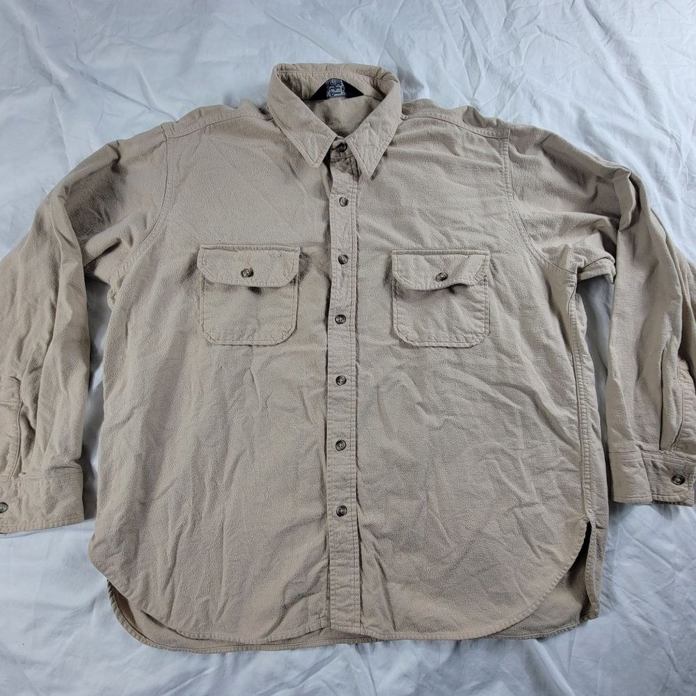 Vintage Woolrich Chamois Tan Button Shirt Long Sleeve Casual Outdoors Comfort
